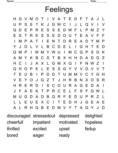 Feelings Word Search Wordmint