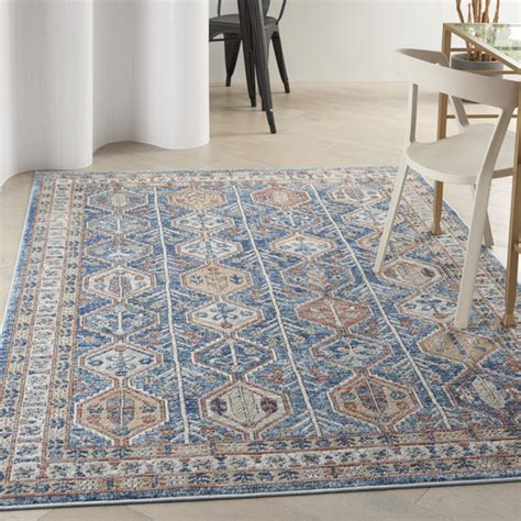 Bungalow Rose Shabila Machine Woven Power Loomed Beige Blue Rug Wayfair