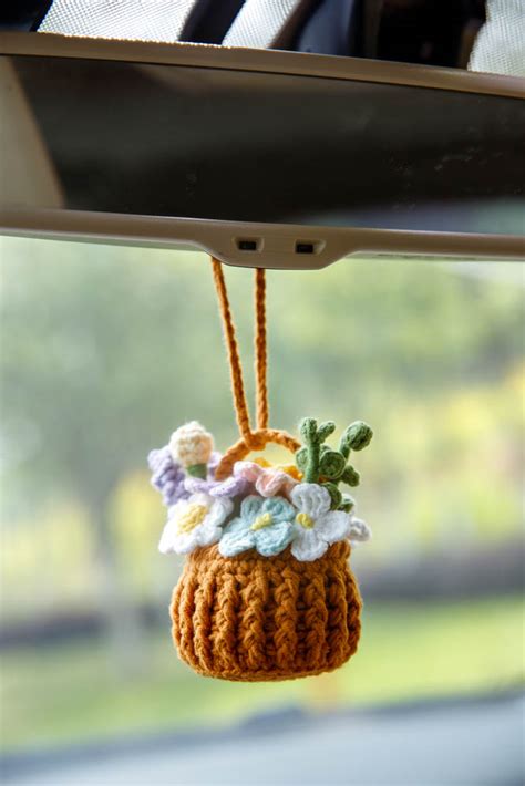 Crochet Car Hanging Flower Basket Hookok