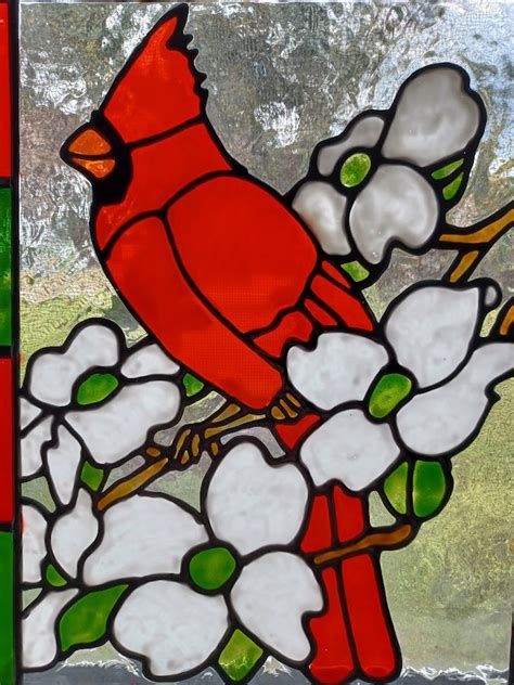 Cardinal Stained Glass Window Panel Hand Painted Etsy