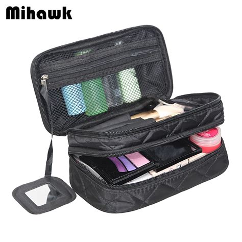 Mihawk Double Layer Cosmetic Bag With A Mirror Travel Organizer