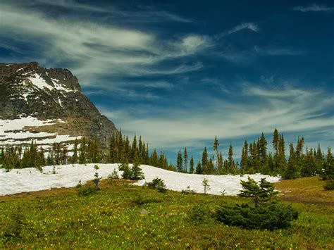 Wallpaper Rocky mountains, Glacier National Park, trees, snow 5120x2880 ...