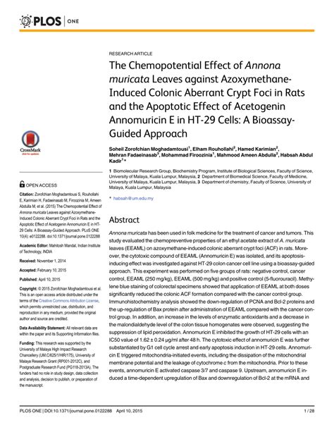 PDF The Chemopotential Effect Of Annona Muricata Leaves Against