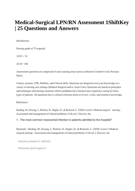 Medical-surgical Lpn/rn Assessment 1 Shiftkey Answers 7
