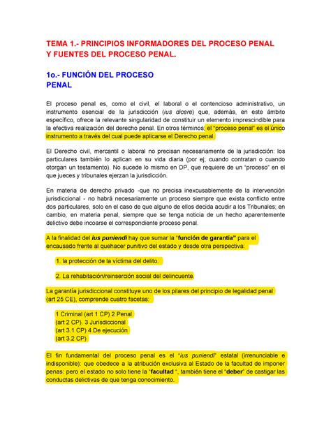 Tema 1 Principios Informadores Y Fuentes Del Proceso Penal Tema 1