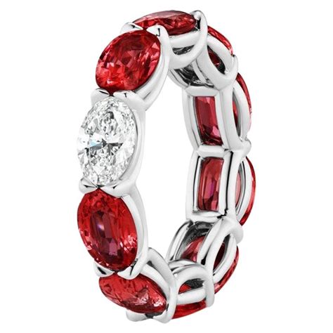 Set Of Oval Sapphire Ruby Emerald Diamond Eternity Band Rings For Sale