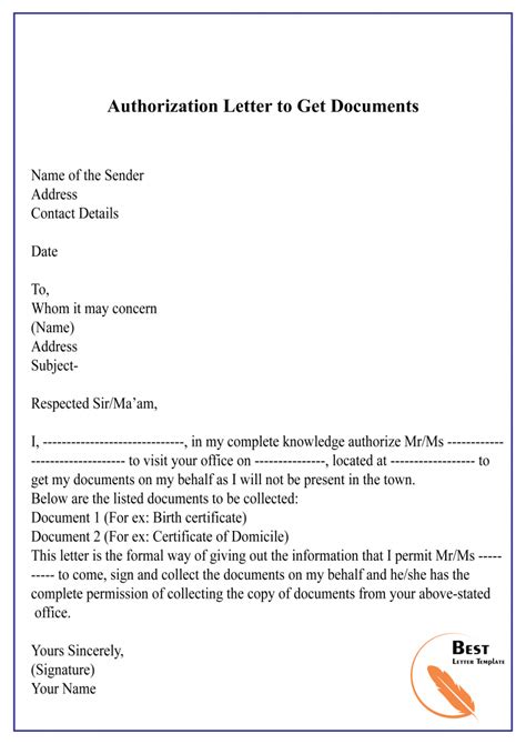 Authorization Letter For Process Documents Sample And Example