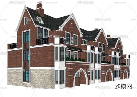 法式连体别墅免费su模型下载id10602900sketchup模型下载 欧模网