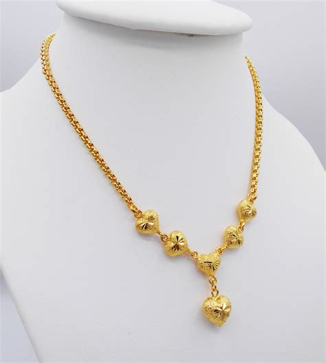 Hearts Charm Necklace K K K Thai Baht Yellow Gold Plated Etsy