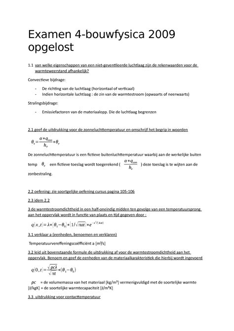 Tentamen Vragen En Antwoorden Examen Bouwfysica Opgelost