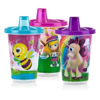 Kit 3 Copos Decorados Desenhos Tampa E Bico 300 Ml Nuby Escolar