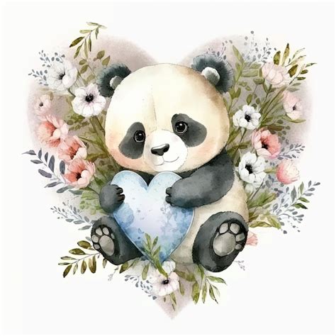 Ilustração fofa de panda em aquarela ai generativa Foto Premium