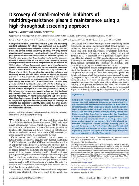 Discovery Of Small Molecule Inhibitors Of Multidrug Resistance Plasmid