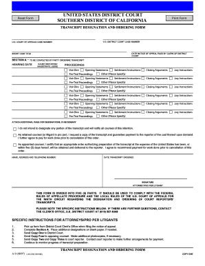 Fillable Online Casd Uscourts Fillable Transcript Designation And