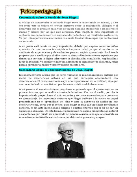 Comentario Sobre La Teor A De Jean Piaget Marlen P Rez Comentario