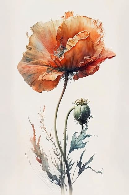 Premium Photo | A painting of a poppy with a flower on it