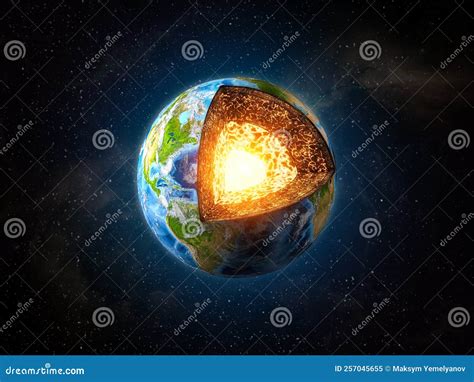 Earth Core Structure Cross Section Of Planet With Visible Layers On