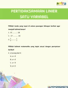 Pertidaksamaan Linier Satu Variabel Interactive Worksheet