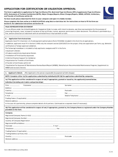 Fillable Online Form Faa Application For Type Certificate