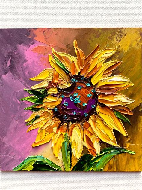 Sunflower Original Oil Painting Blooming Sunflower Artwork Etsy