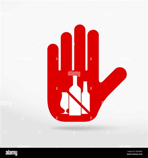 No Alcohol Prohibition Sign Stop Hand Icon No Symbol Halt Gesture