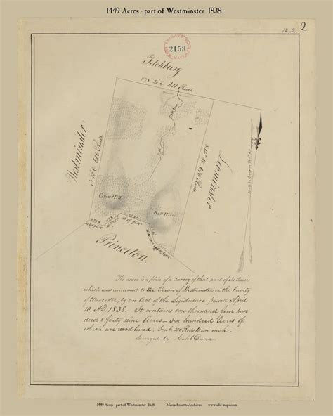 Westminster, Massachusetts 1838 Old Town Map Reprint - Roads Place ...