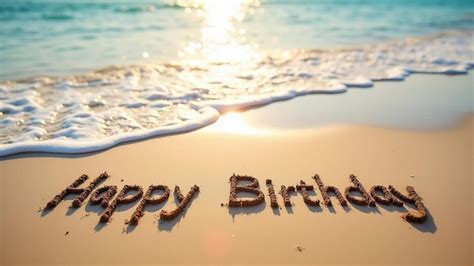 Happy Birthday Text Written In Sand On Beach Premium Ai Generated Vector