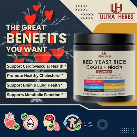 Ultra Red Yeast Rice 7000mg Coq10 100mg Beet Root 1000mg Promote Healthy Cholesterol Heart