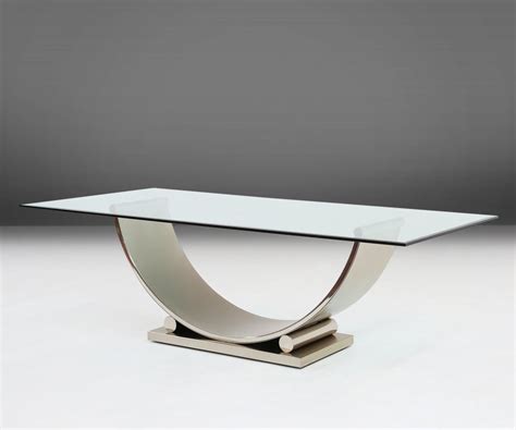 Belgo Chrom Dining Table In Brushed Stainless Steel Glass Top