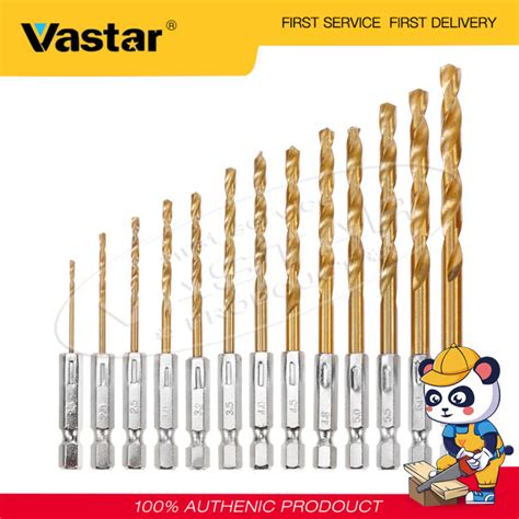 Vastar 13Pcs Titanium Coated Iron Metal Soft Steel HSS Twist Drill Bit