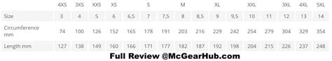 A photograph showing the official size chart of all Held motorcycle ...