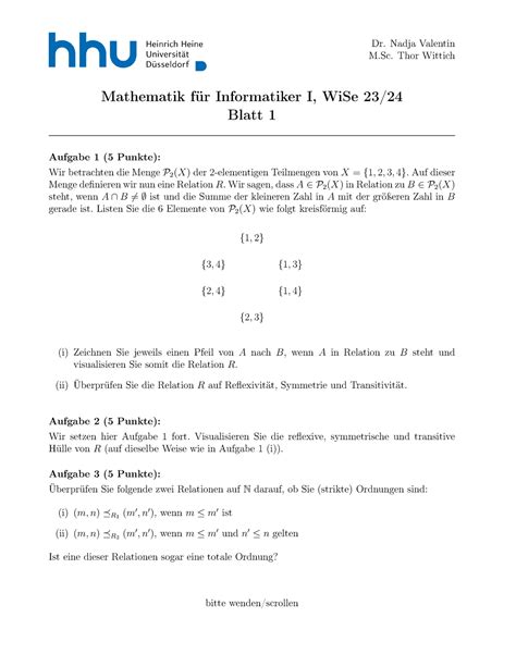 Blatt Wintersemester Mathematik F R Informatiker I Wise