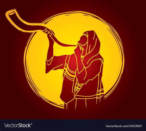 Jew Blowing Shofar Kudu Big Horn Royalty Free Vector Image