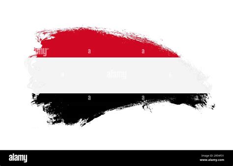 National Flag Of Yemen Painted With Stroke Brush On Isolated White