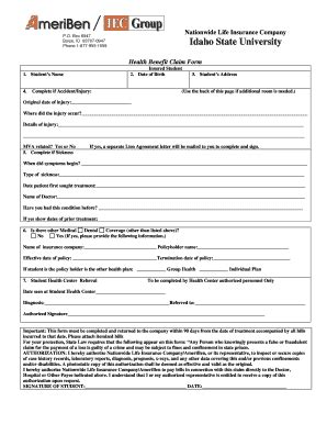 Fillable Online Isu 2012 2013 Claim Form Idaho State University Isu