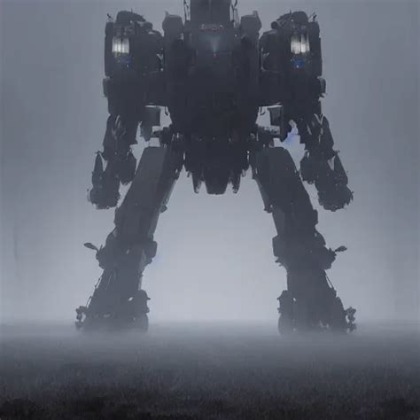 Gigantic Mecha Walking Dense Fog Jakob Rozalski Stable Diffusion