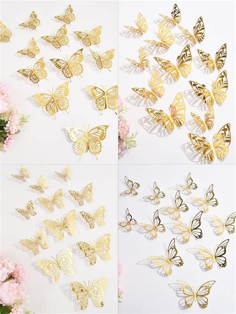 48 piezas set Decoración de pared de mariposa 3D autoadhesiva papel con