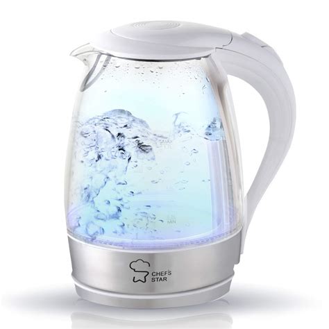 Electric Tea Kettle Cordless Glass Pot 17 Liter Stainless Steel White Fast Boiling Hot Water