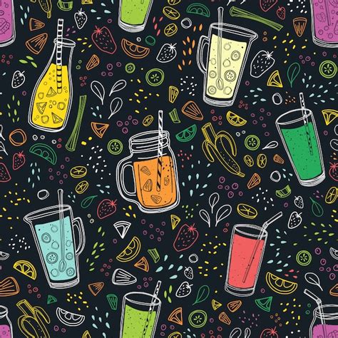 Premium Vector | Seamless pattern with delicious vegan drinks, tasty juices or smoothies made of ...