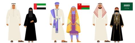 Premium Vector | Flags and costumes of the Persian Gulf countries