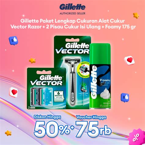 Jual Gillette Set Pencukur Vector Razor 2 Pisau Cukur Refill Foam