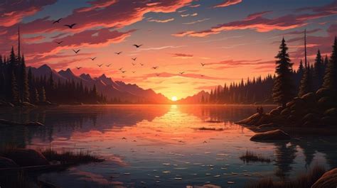 Premium AI Image | A serene and peaceful sunset over a tranquil lake