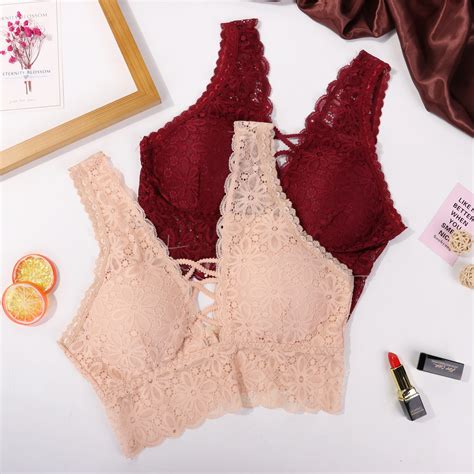 Sexy Lace Bralette Camisoles Tank Top Women Deep V Back Cross Wirefree