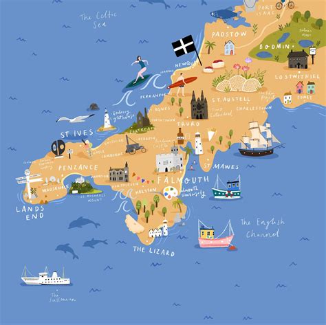 Illustrated Map Of Cornwall Wall Art Artofit