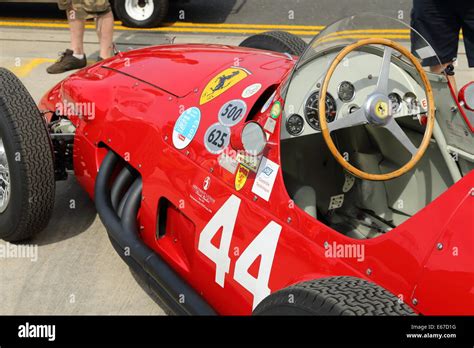 Historic Ferrari Grand Prix Car. View of steering wheel and cockpit ...