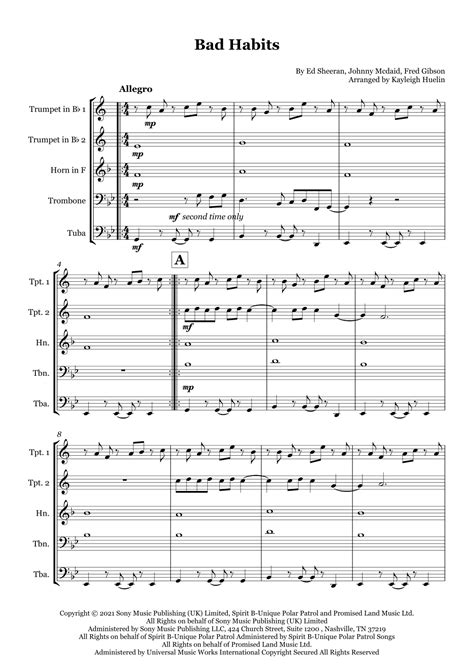 Bad Habits Arr Kayleigh Huelin By Ed Sheeran Sheet Music For Brass