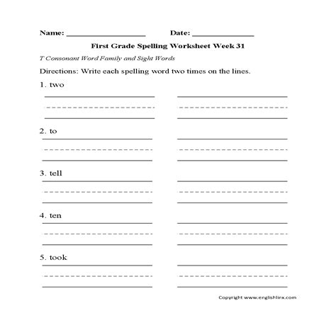 Spelling Worksheets First Grade Spelling Worksheets