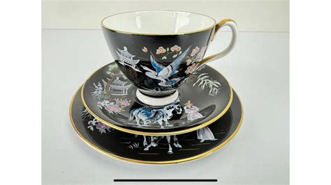 Vintage ROYAL ALBERT Oriental Black Asian Design Tea Cup Saucer