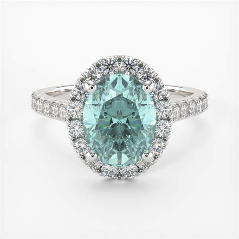 Emory Aqua Teal Oval Moissanite Engagement Ring Halo Pave Set Etsy Uk