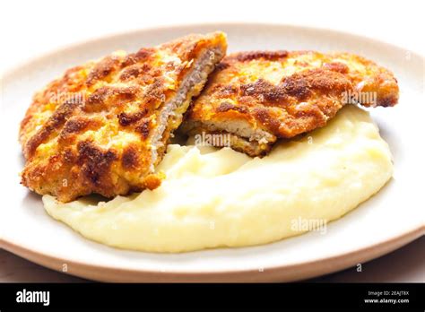 Pork Schnitzel With Mashed Potatoes Stock Photo Alamy